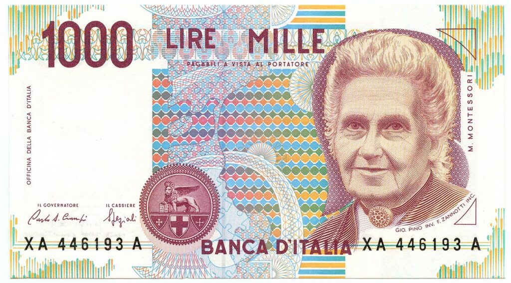 Maria Montessori, mille lire