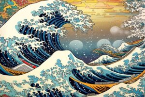 "The Great Wave off Kanagawa Sea Wave Japanese Art Retro Vintage" di Max Ronn